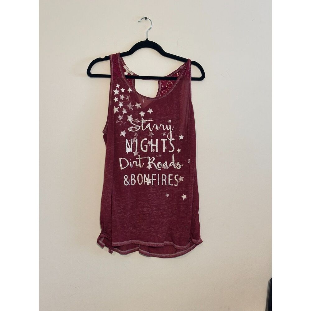 Maurices Starry Nights Graphic Tank Lace Back Burgundy Size XXL